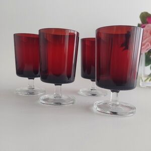 4pc Vintage Luminarc Cavalier Ruby Red Wine Glasses Set - 8oz